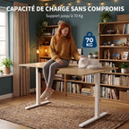 Infographie illustrant la capacité de charge maximale de 70 kg sans compromis du bureau d'angle assis-debout Kinetik-L.