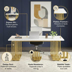 Infographie du bureau exécutif soulignant la surface XXL, le plateau premium et la résistance de 100kg.