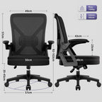 Infographie des dimensions de la chaise de bureau ergonomique noire. Hauteur réglable de 92-102 cm, assise 50x48 cm, dossier 49x57 cm. Charge max 150 kg pour taille 145-185 cm.