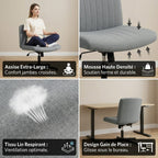 Infographie des avantages de la chaise Flexi-Zen : mousse haute densité et tissu lin respirant.