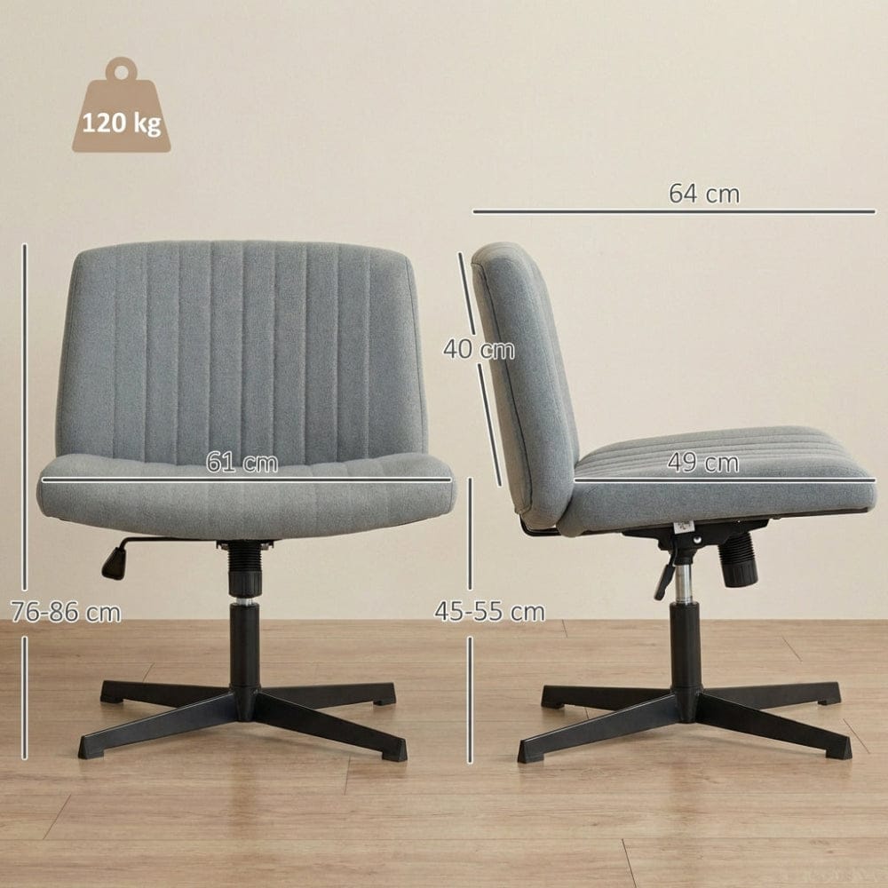 Schéma technique indiquant les dimensions précises et la hauteur réglable de la chaise Flexi-Zen.