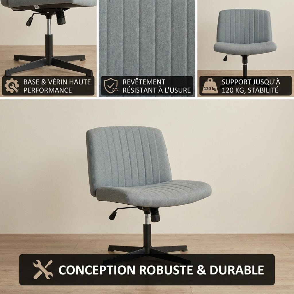Zoom sur la base en métal et le revêtement résistant à l'usure de la chaise Flexi-Zen.