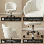 Infographie des points forts de la chaise de bureau FLORIA : design pétale et mobilité 360°.