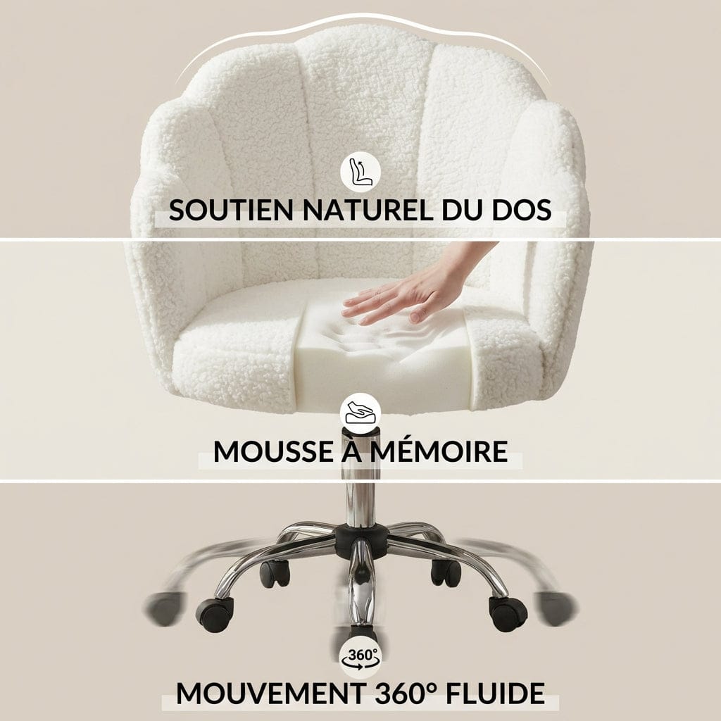 Gros plan sur la mousse à mémoire de forme et le soutien lombaire de la chaise FLORIA.