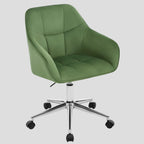 Chaise de bureau pivotante en velours vert sauge moderne pour espace de travail.