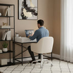 Chaise de Bureau Ergonomique en Velours avec Accoudoirs et Roulettes