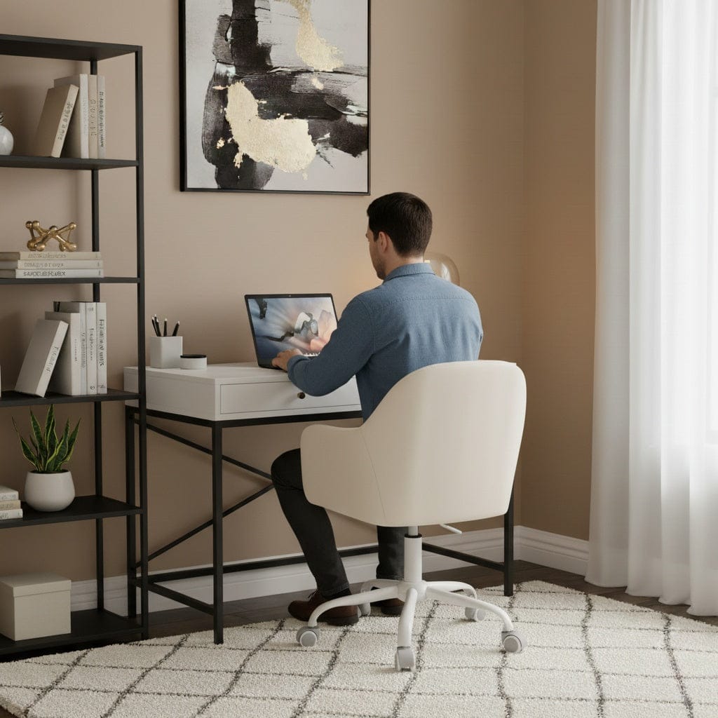 Chaise de Bureau Ergonomique en Velours avec Accoudoirs et Roulettes