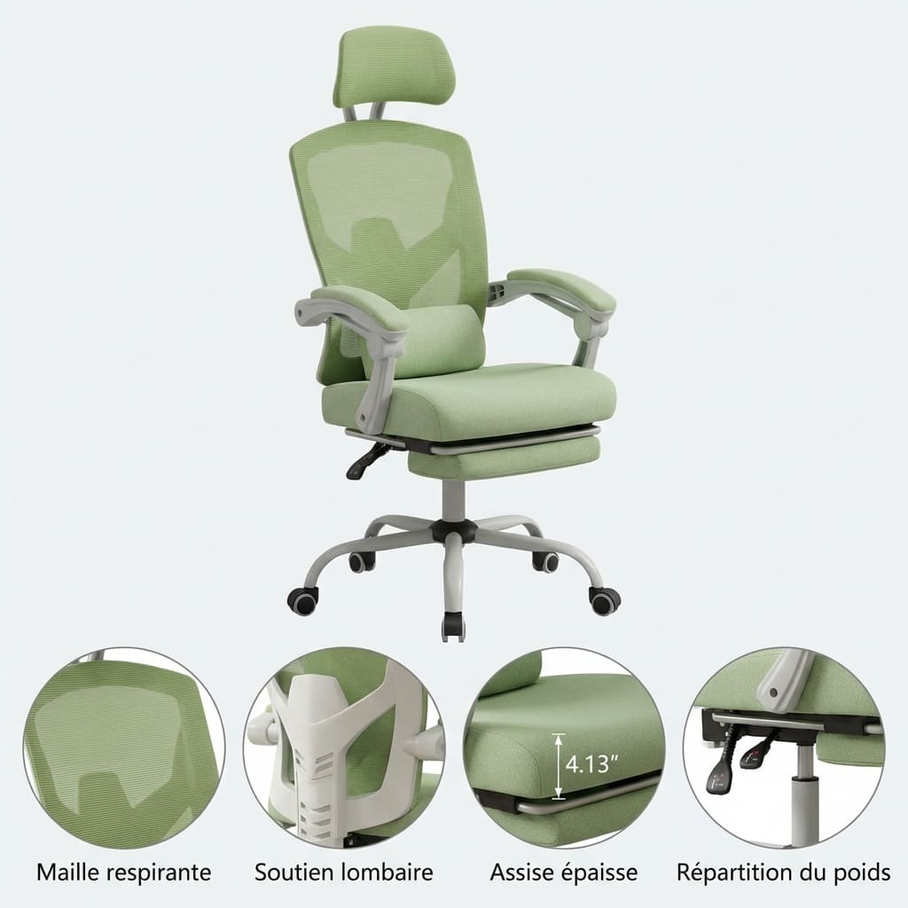 Gros plan sur l'assise rembourrée de 4,13 pouces d'épaisseur conçue pour une répartition uniforme du poids et un confort durable.