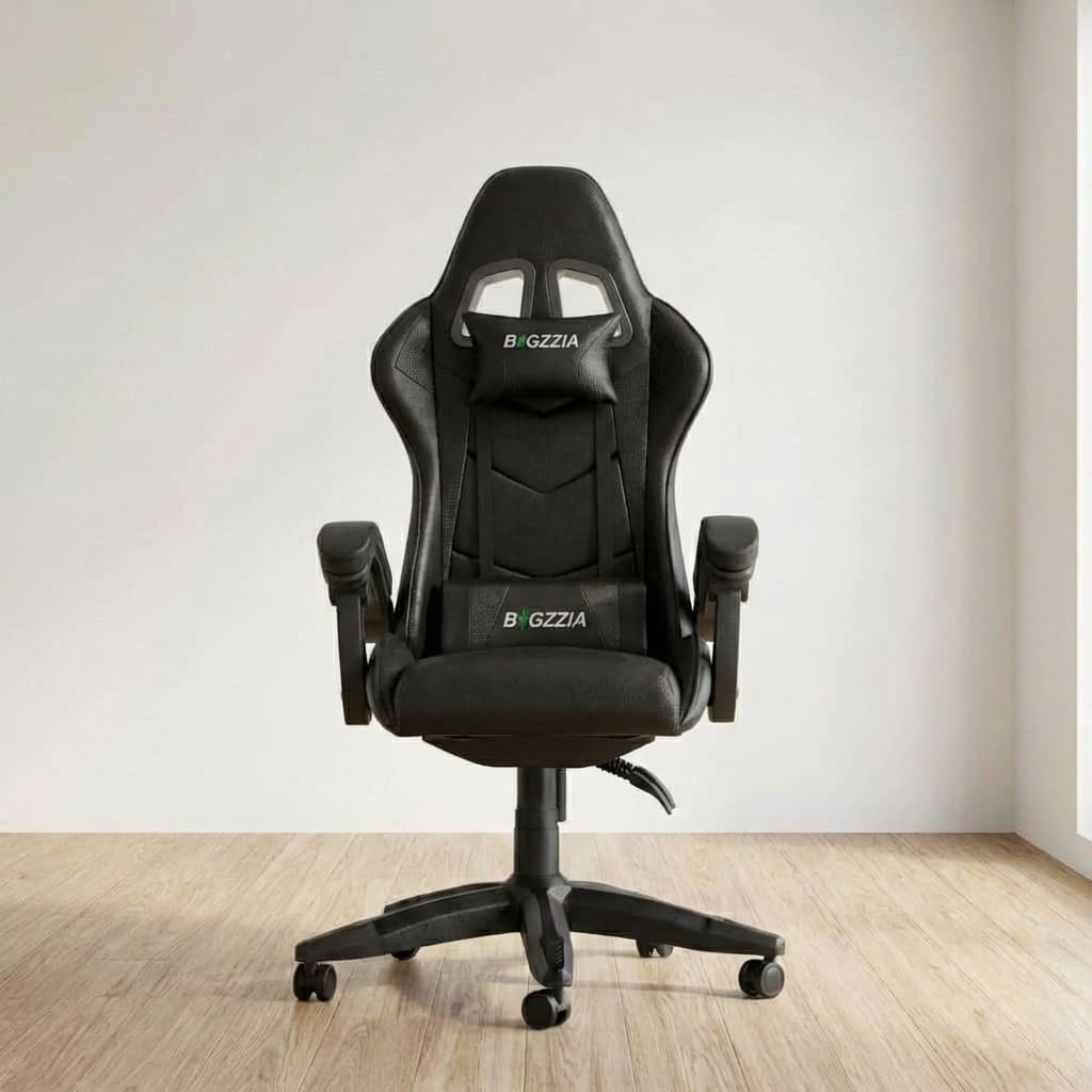 Vue de face de la chaise ergonomique de bureau gaming avec ses supports lombaires amovibles.