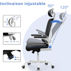Chaise Ergonomique de Bureau avec Accoudoirs Rabattables et Dossier Respirant Réglable en Hauteur