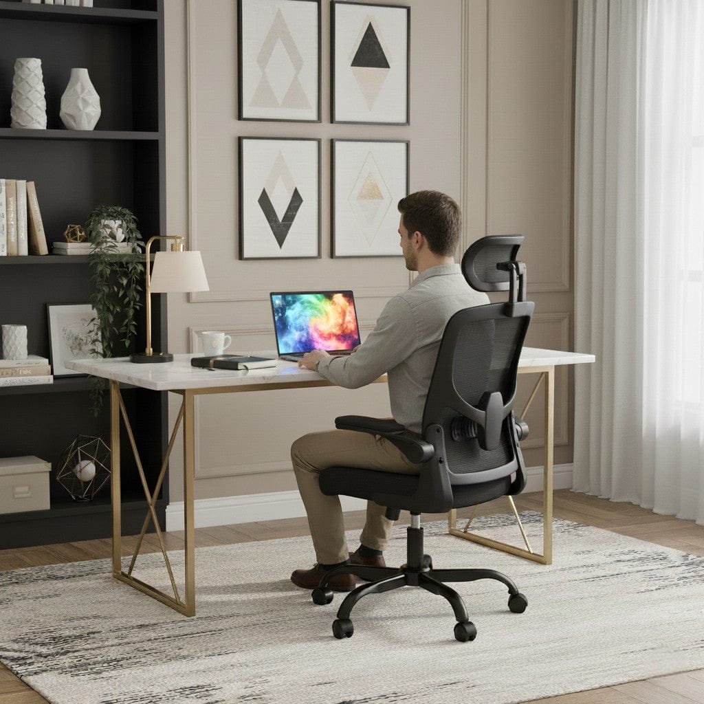 Chaise Ergonomique de Bureau avec Accoudoirs Rabattables et Dossier Respirant Réglable en Hauteur