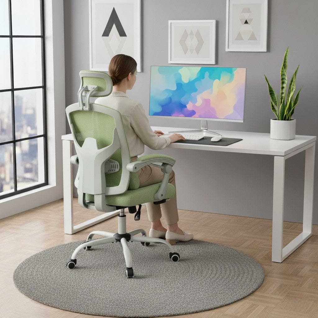 Chaise Ergonomique de Bureau avec Repose-Pieds Rétractable - Support Lombaire Réglable