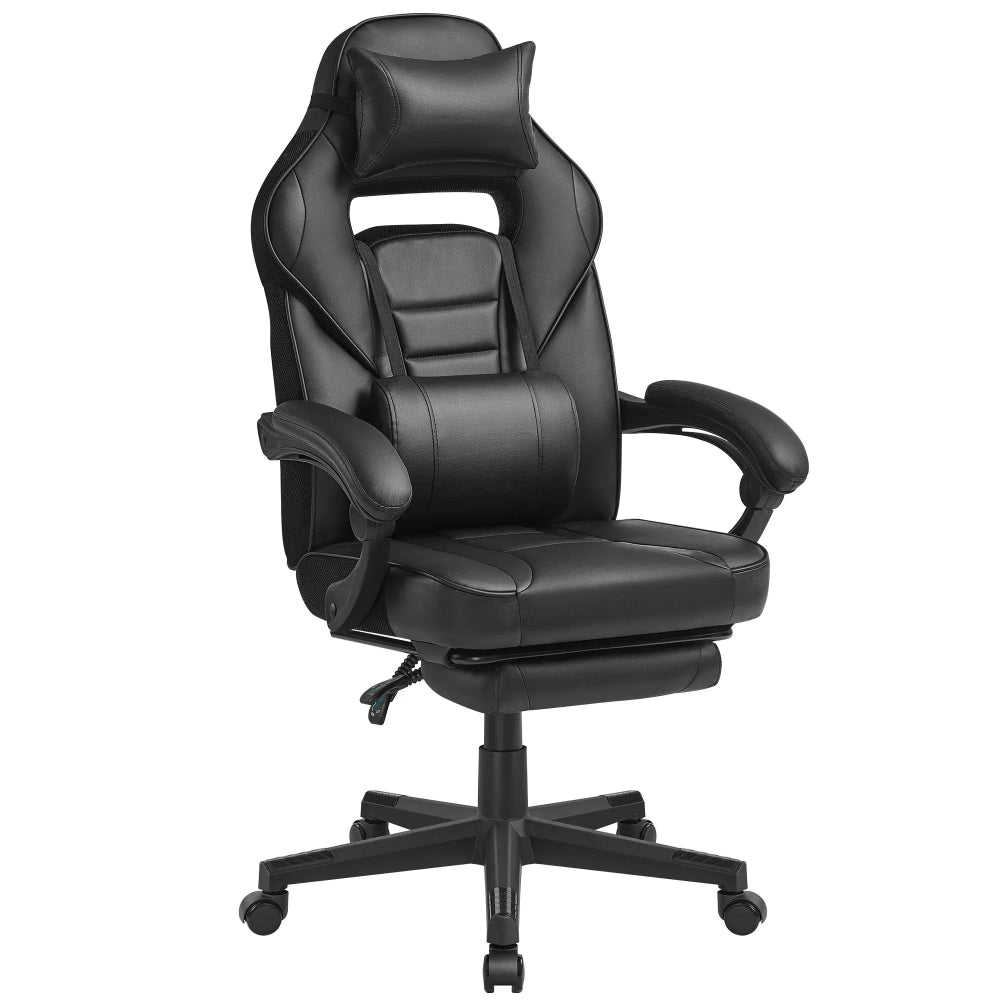 Chaise ergonomique Goliath-150 en cuir noir avec soutien lombaire précis et structure renforcée 150 kg.