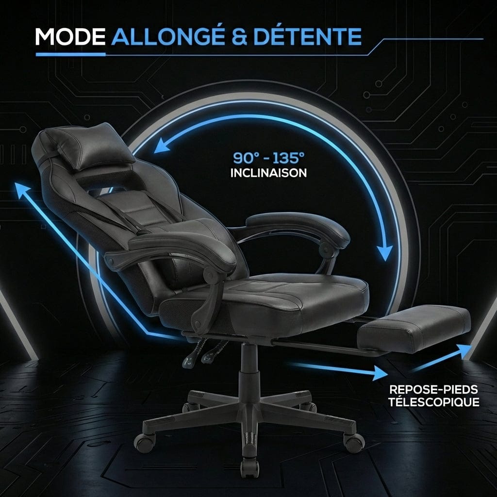 Schéma d'inclinaison à 135 degrés de la chaise ergonomique Goliath-150 pour une détente totale.