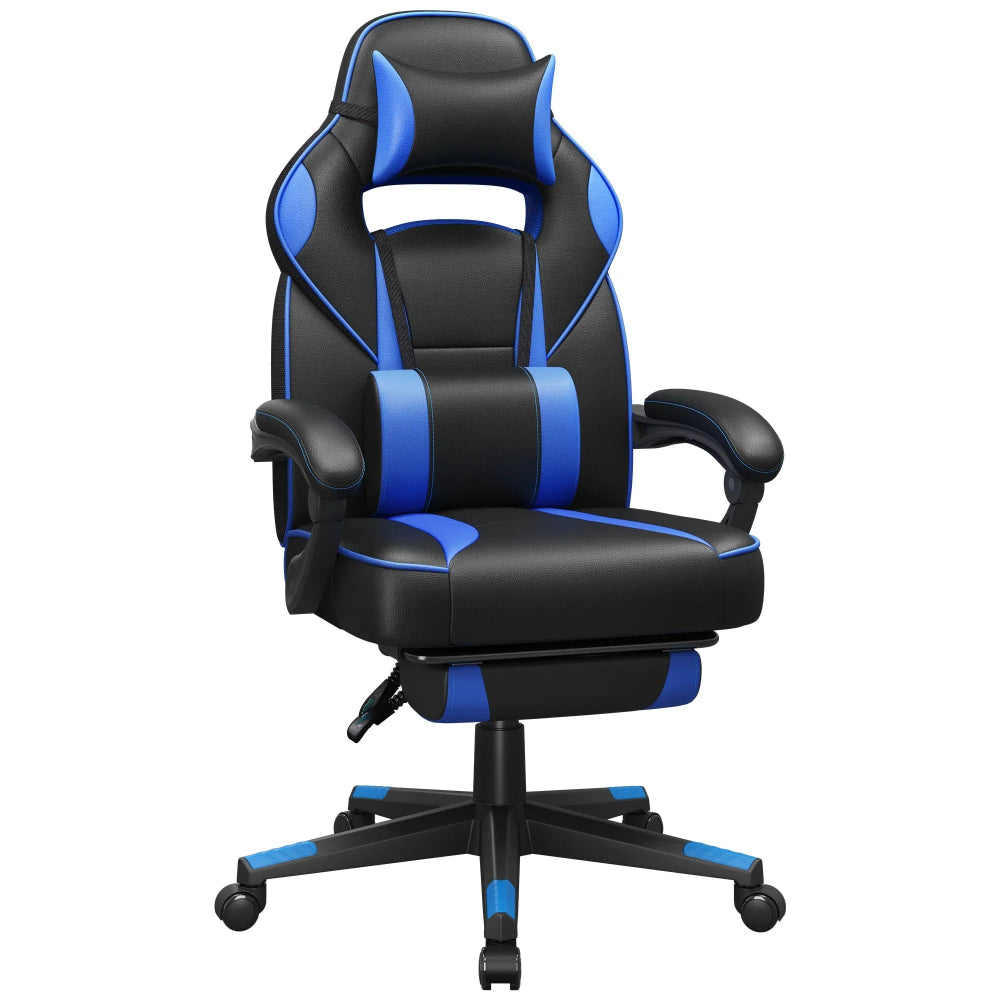Chaise ergonomique Goliath-150 noir et bleu avec coussin lombaire et structure robuste 150 kg.