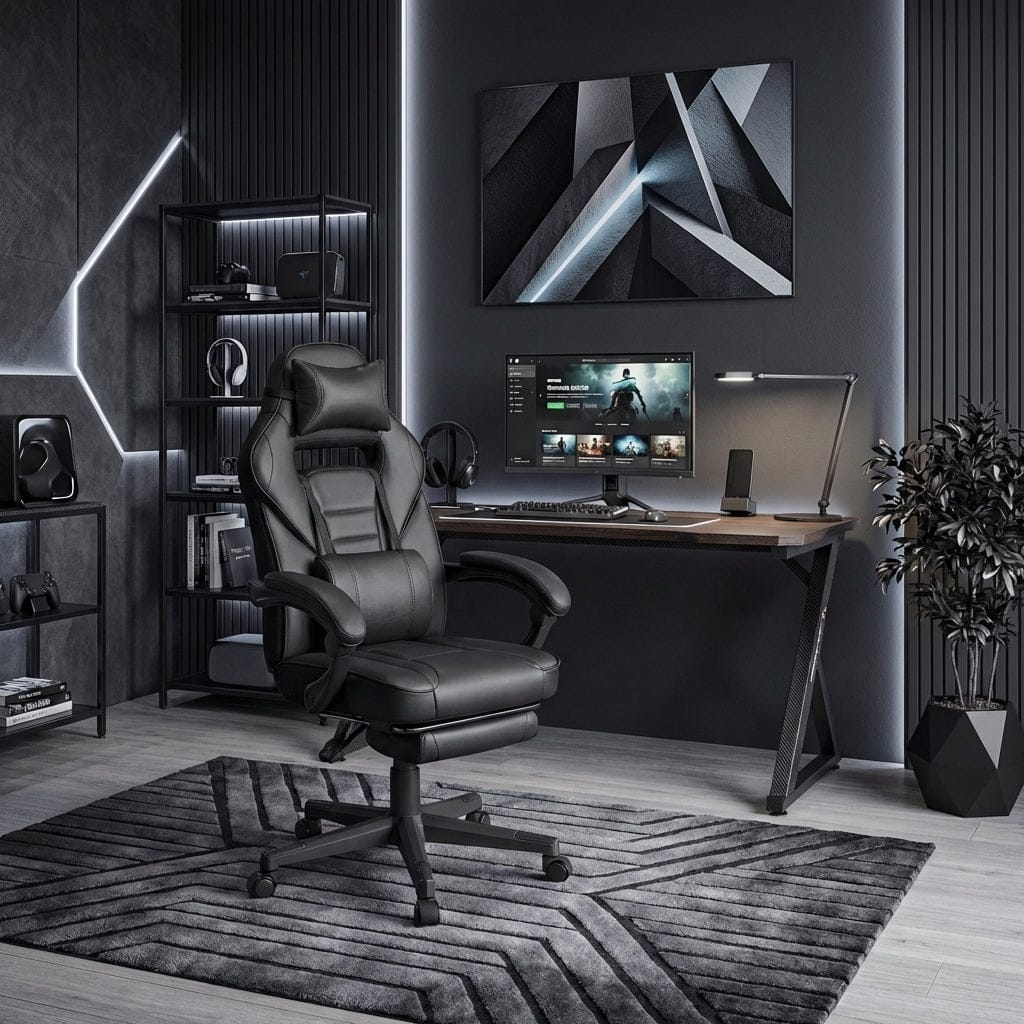Chaise ergonomique Goliath-150 dans un setup gaming moderne avec structure robuste 150 kg.