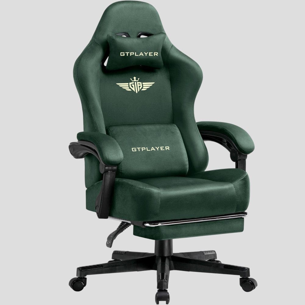 Chaise de bureau ergonomique GTPLAYER en tissu respirant vert sapin avec repose-pieds.