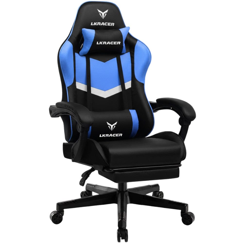 Chaise ergonomique LRF300 performance gaming, coloris bleu et noir avec coussins.