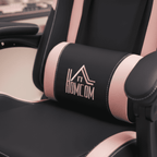 Gros plan sur le coussin lombaire réglable rose et noir de la chaise ergonomique avec logo Homcom.