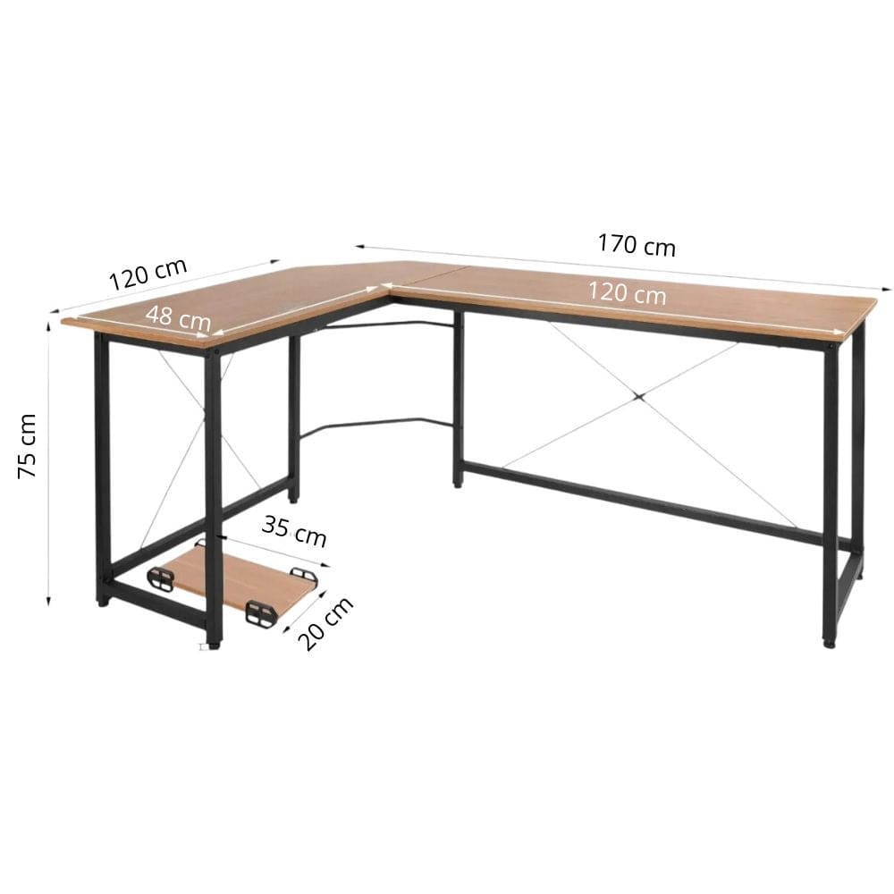Chêne Bureau d'Angle en L 170cm - Station de Travail Gaming et Télétravail