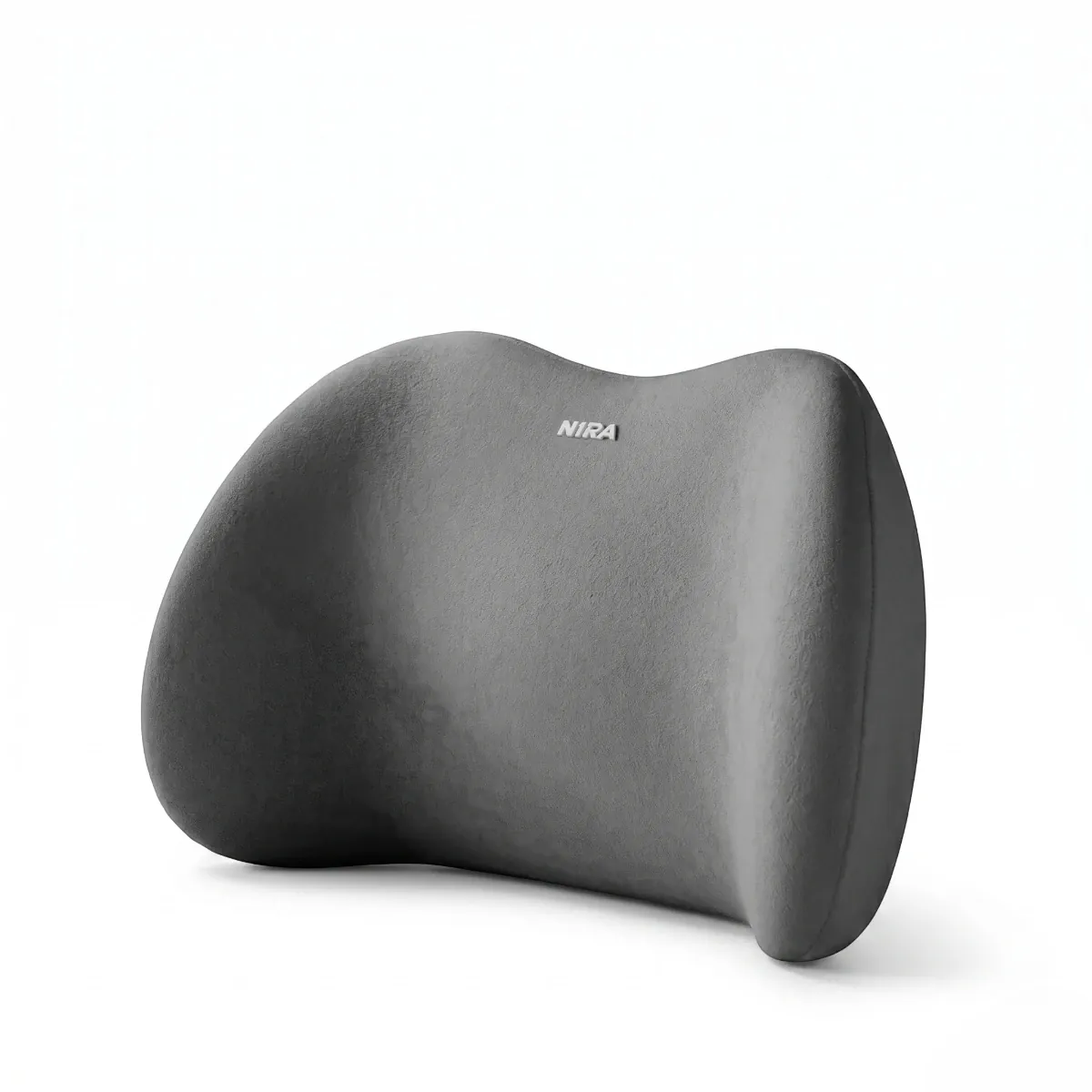 Photographie de studio de face du Coussin Lombaire Ergonomique Dorsal Core | Mousse à Mémoire de Forme HD - Soulagement & Correction Posturale, en variante de couleur gris, sur un fond blanc uni.