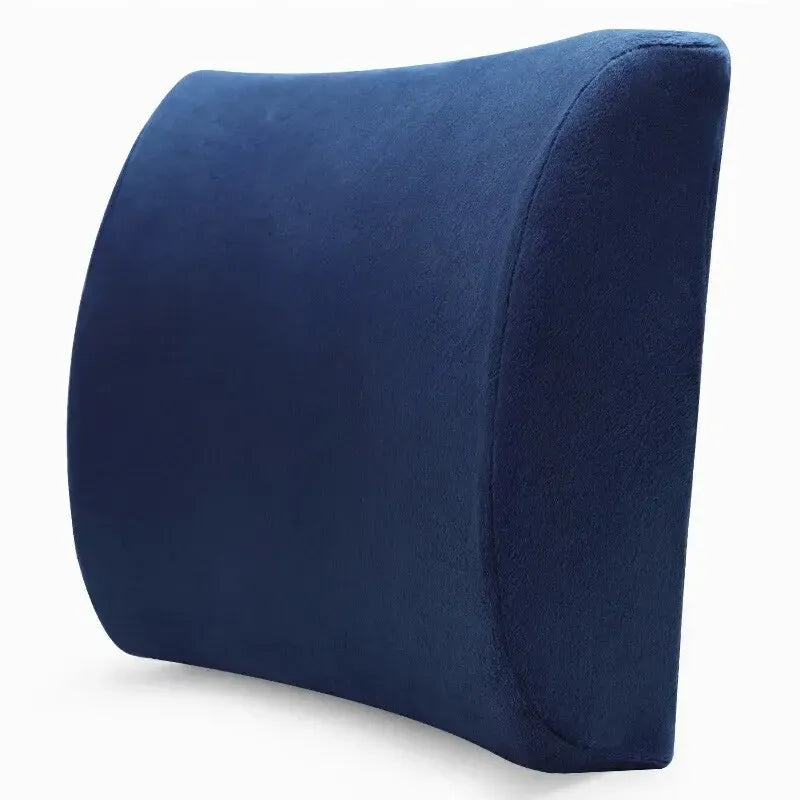 Coussin lombaire ergonomique L-Core bleu marine en mousse à mémoire de forme HD pour le soulagement du dos.