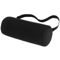 Coussin lombaire ergonomique Spinal Axis noir en mousse à mémoire de forme avec sangle d'ancrage ajustable.