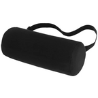 Coussin lombaire ergonomique Spinal Axis noir en mousse à mémoire de forme avec sangle d'ancrage ajustable.