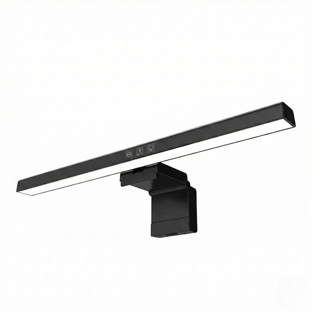 Vue de face de la Lampe de Bureau Screenbar VIZION 40cm en aluminium noir avec fixation clip lesté.