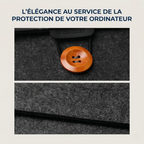 Gros plan sur le bouton de fermeture et la texture en feutre de la pochette ordinateur Ace Coat