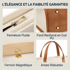 Zoom sur les finitions premium du sac business femme MISSNINE : fermeture fluide, fond renforcé, fermoir magnétique et anses robustes.