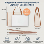 Infographie montrant les dimensions du sac PC portable femme MISSNINE (40.6x29.7x13 cm) et sa capacité pour un ordinateur de 15.6 pouces.