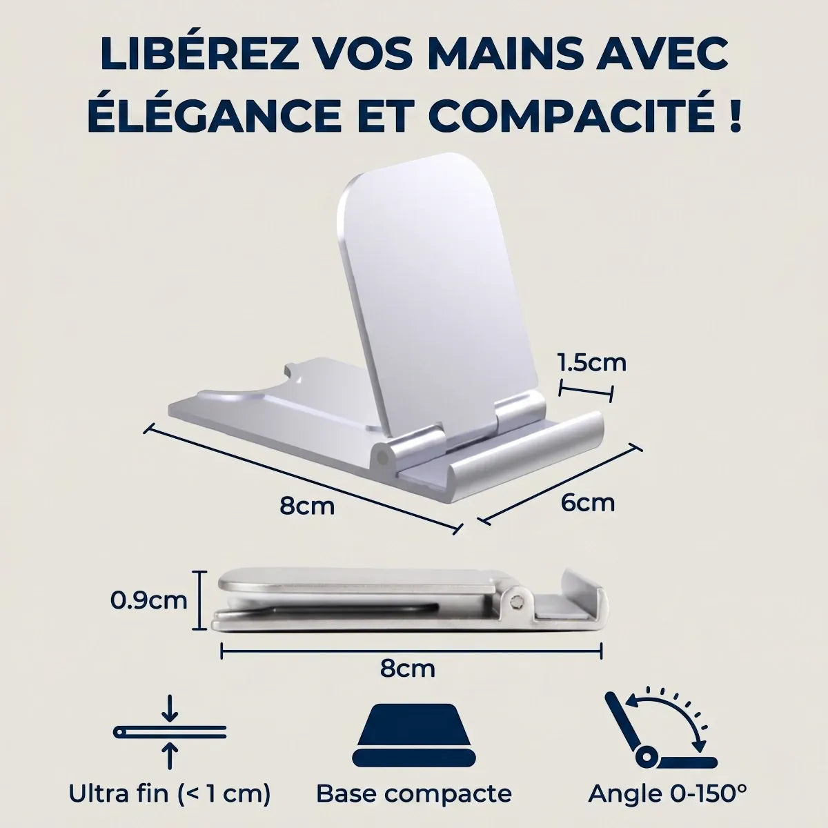 Dimensions du support téléphone SlimErgo X : ultra fin et base compacte