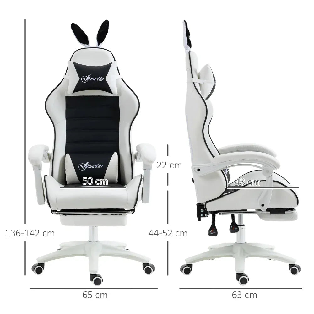 Schéma technique détaillé avec dimensions de la chaise ergonomique BunnyComfort style lapin.
