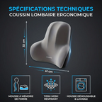 Dimensions précises (41x32cm) et spécifications techniques du coussin lombaire MorphoSpine Pro.