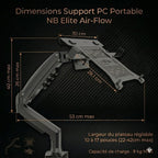 Schéma des dimensions du NB Elite Air-Flow montrant la hauteur réglable de 40 cm et l'extension du bras de 53 cm.