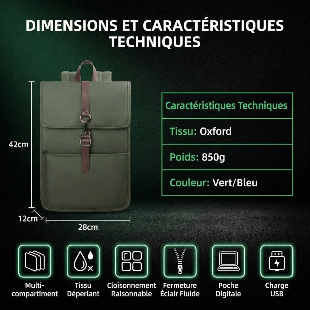 Dimensions et caractéristiques techniques du sac à dos ordinateur Mixte HK-SHAPE 15,6".