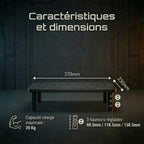 Schéma des dimensions 370x230mm et des 3 hauteurs réglables du support SteelElevation X3.