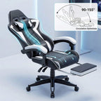 Schéma ergonomique de la chaise gaming BIGZZIA illustrant le soutien de la colonne vertébrale, la circulation d'air et le système d'inclinaison réglable.