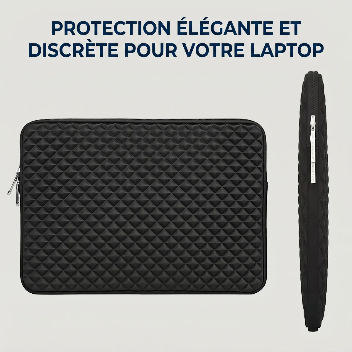 Étui ordinateur portable Diamant présentant la face avant texturée et son profil ultra-fin.