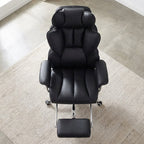 Image technique montrant toutes les dimensions du fauteuil de bureau de direction noir en vues frontale et latérale, incluant la hauteur réglable (115cm à 124cm), la largeur (71cm) et les détails de l'assise et des accoudoirs.