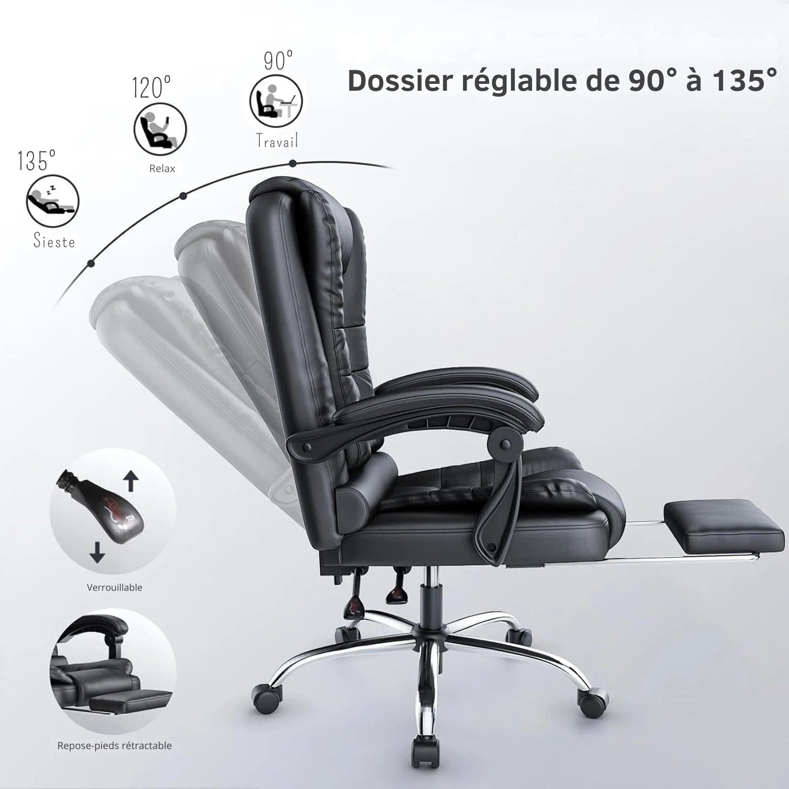 Fauteuil de Bureau Ergonomique avec Repose-Pieds - Dossier Haut Inclinable