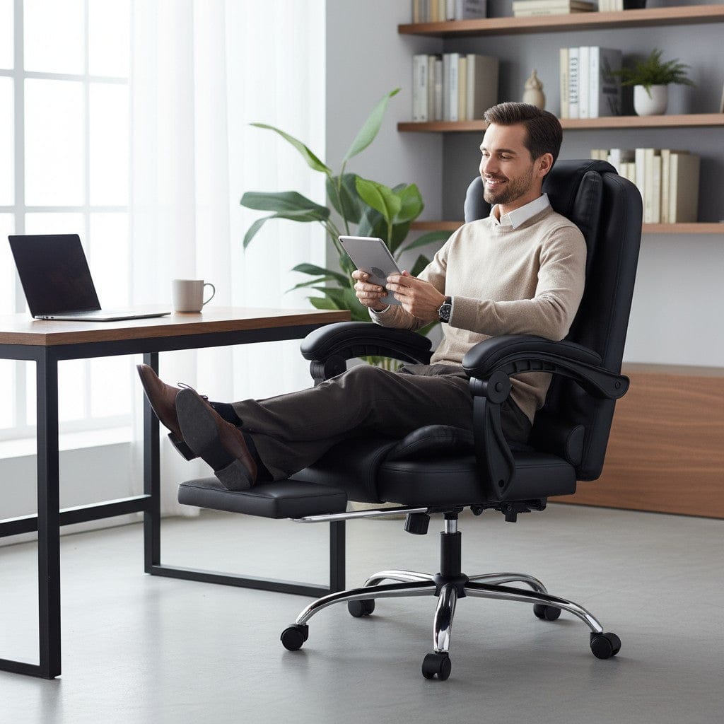 Fauteuil de Bureau Ergonomique avec Repose-Pieds - Dossier Haut Inclinable