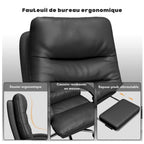 Fauteuil de Bureau Ergonomique avec Repose-Pieds Rétractable - Dossier Inclinable 135°