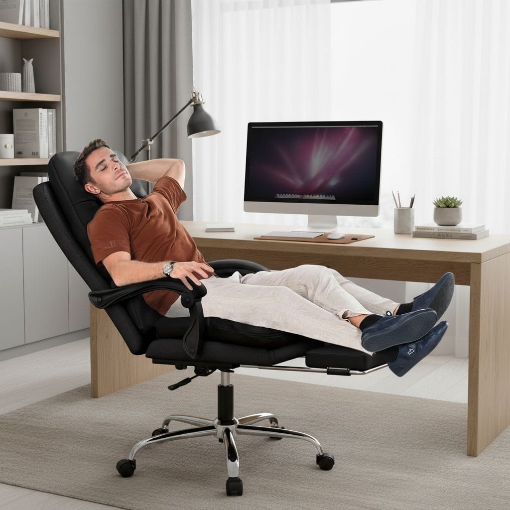 Fauteuil de Bureau Ergonomique avec Repose-Pieds Rétractable - Dossier Inclinable 135°