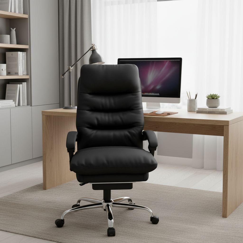 Fauteuil de Bureau Ergonomique avec Repose-Pieds Rétractable - Dossier Inclinable 135°
