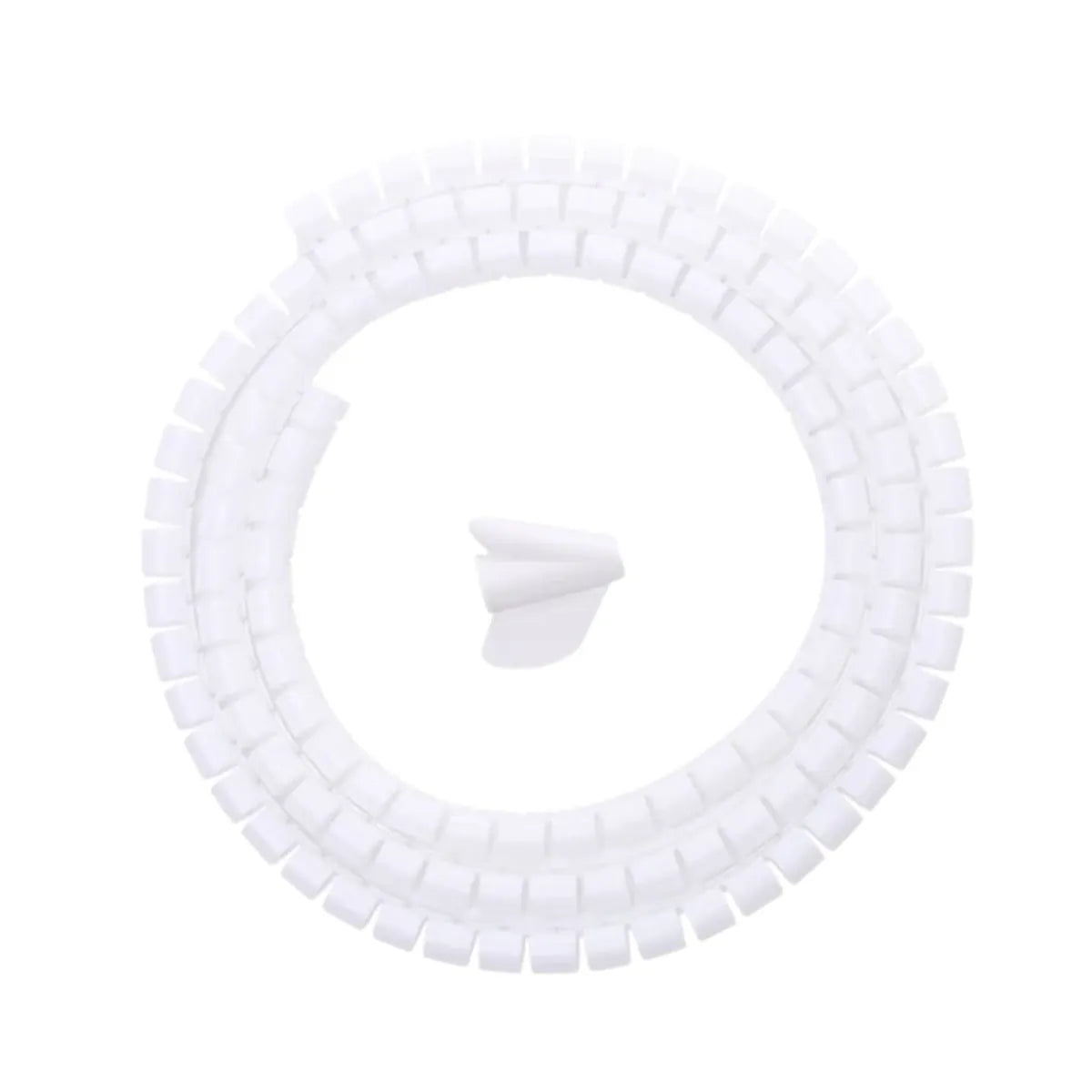 Gaine de câbles Helix Wrap blanc de 10mm de diamètre et 2m de longueur avec son feed clip de guidage pour le rangement invisible de câbles.
