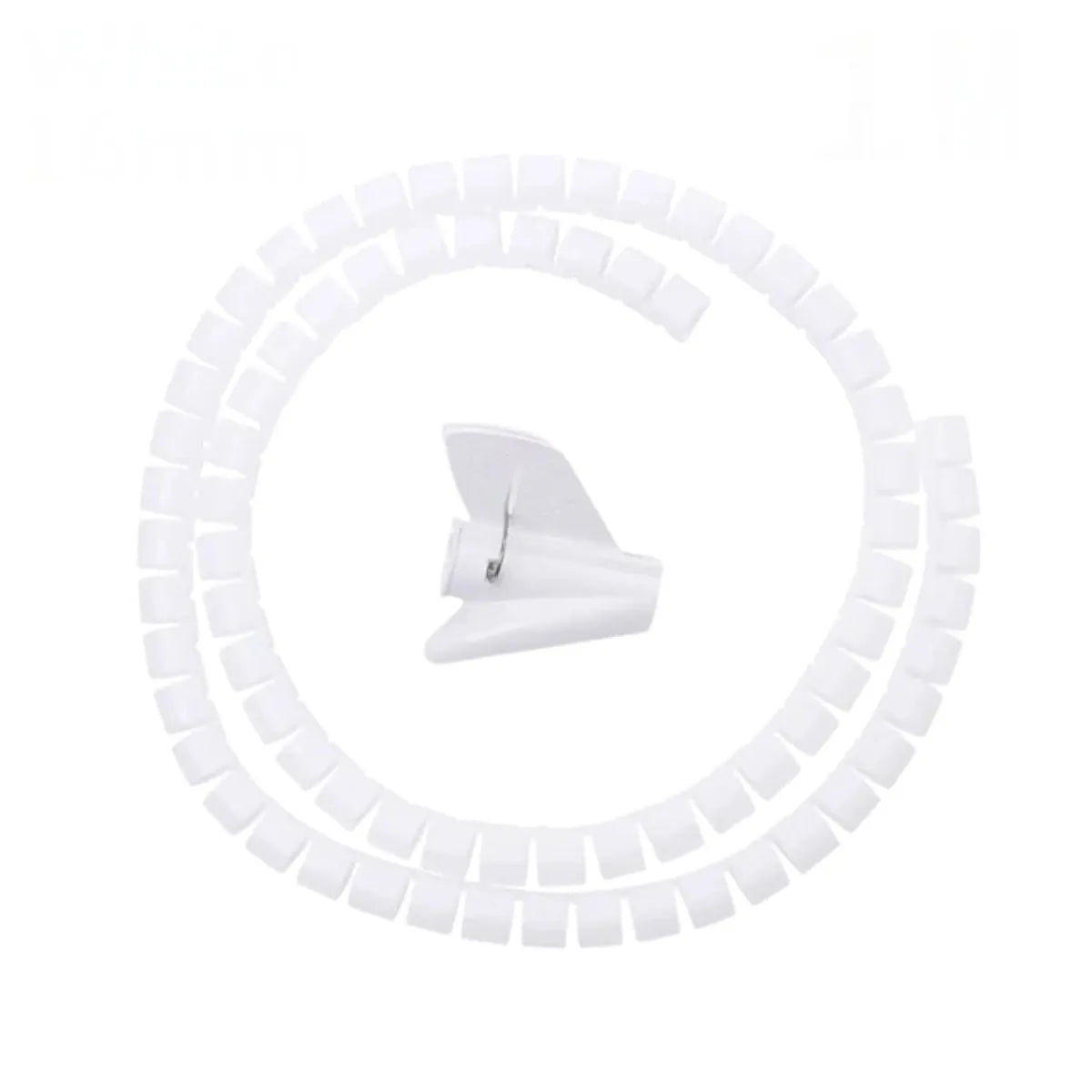 Gaine de câbles Helix Wrap blanc de 16mm de diamètre et 1m de longueur avec son feed clip de guidage pour le rangement invisible de câbles.

