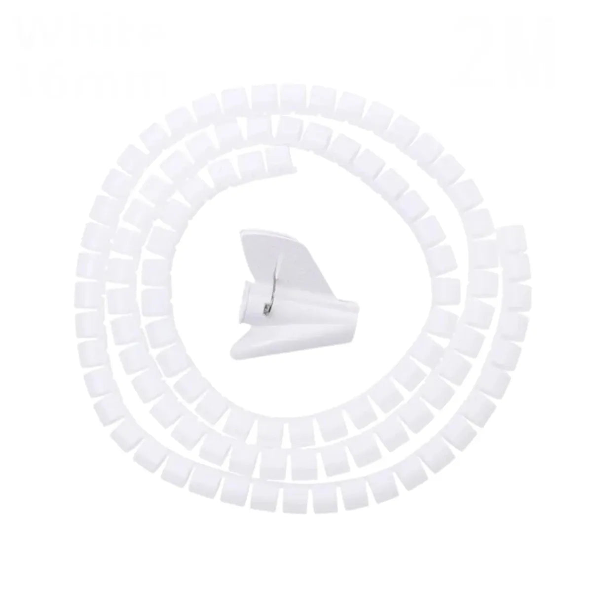 Gaine de câbles Helix Wrap blanc de 16mm de diamètre et 2m de longueur avec son feed clip de guidage pour le rangement invisible de câbles.

