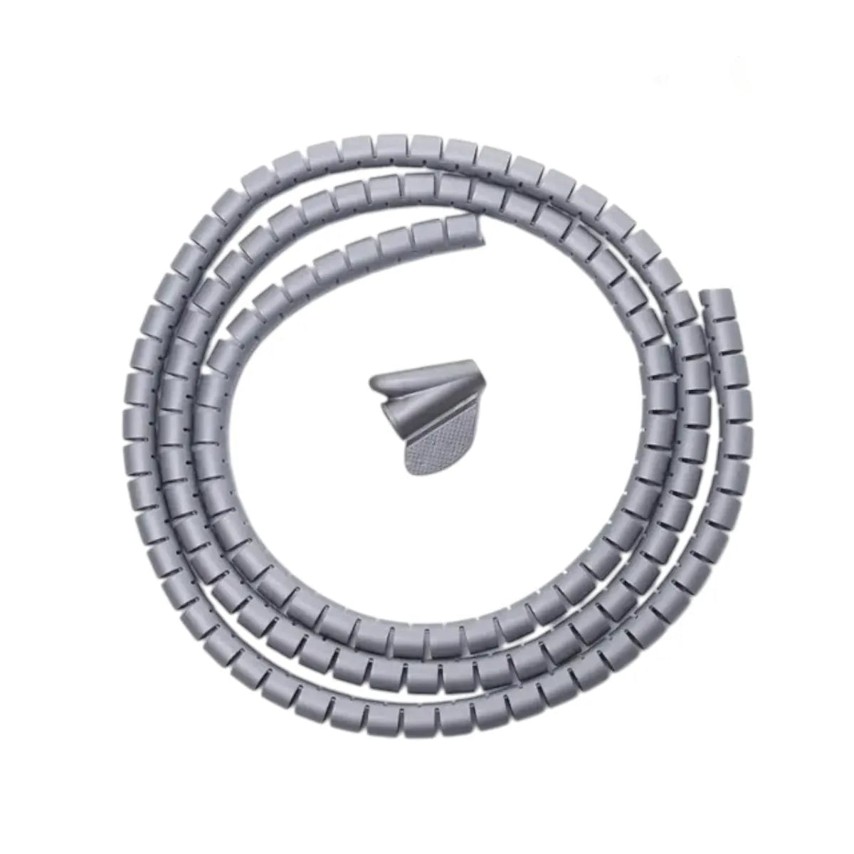 Gaine de câbles Helix Wrap gris de 10mm de diamètre et 1m de longueur avec son feed clip de guidage pour le rangement invisible de câbles.